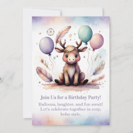 Cute baby Moose Birthday Invitation Woodland Boho  Kaart