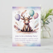 Cute baby Moose Birthday Invitation Woodland Boho Kaart (Staand voorkant)