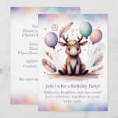 Cute baby Moose Birthday Invitation Woodland Boho Kaart (Voorkant / Achterkant)