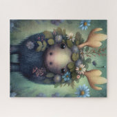 Cute Baby Moose Blue White Flowers Painting Legpuzzel (Horizontaal)