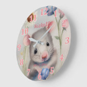 Cute Baby Mouse Pastel Waterverf Spring Flowers Grote Klok (Hoek)