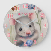 Cute Baby Mouse Pastel Waterverf Spring Flowers Grote Klok (Voorkant)