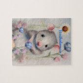 Cute Baby Mouse Pastel Waterverf Spring Flowers Legpuzzel (Horizontaal)