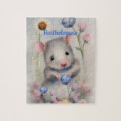 Cute Baby Mouse Pastel Waterverf Spring Flowers Legpuzzel (Verticaal)