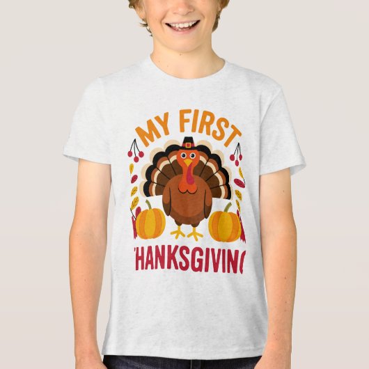 Cute Baby “My First Thanksgiving” Turkey Design  Tri-Blend Shirt (Voorkant)