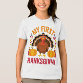 Cute Baby “My First Thanksgiving” Turkey Design  Tri-Blend Shirt (Voorkant)
