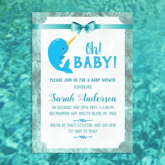 Cute Baby Narwhal Baby shower Kaart