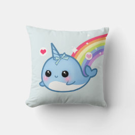 Cute baby narwhal en regenboog kussen