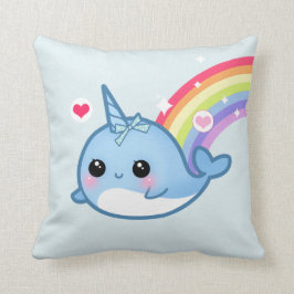 Cute baby narwhal en regenboog kussen