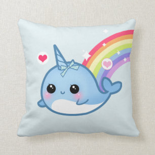 Cute baby narwhal en regenboog kussen