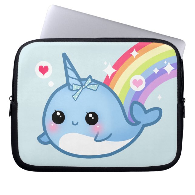 Cute baby narwhal en regenboog laptop sleeve (Voorkant)