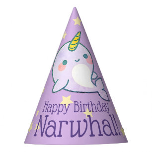 Cute Baby Narwhal, gepersonaliseerd met sterren Feesthoedjes