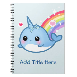 Cute baby narwhal met regenboog - Gepersonaliseerd Notitieboek