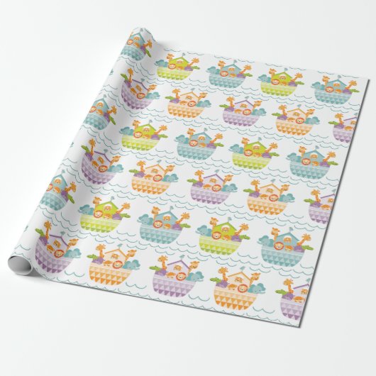 Cute Baby Noahs Ark Wrapping Paper Cadeaupapier (Uitgerold)
