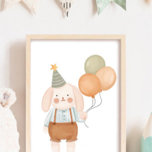 Cute Baby Nursery Pink Rabbit Cloud and Stars Poster