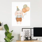 Cute Baby Nursery Roze Konijn Wolk en Sterren  Poster (Thuiskantoor)