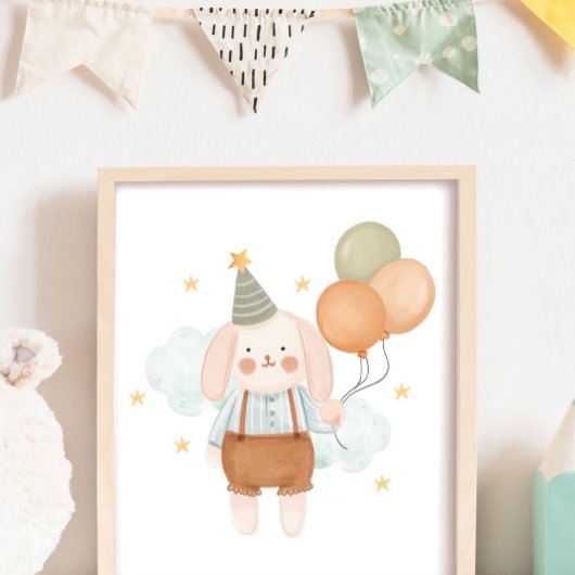 Cute Baby Nursery Witte Konijn Wolk en Sterren Poster