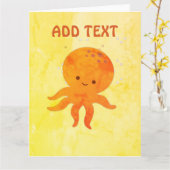 Cute Baby Octopus Cartoon Kaart (Gele Bloem)