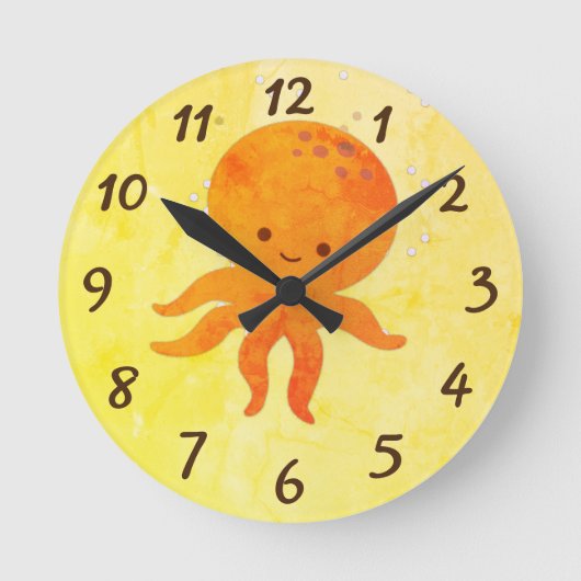 Cute Baby Octopus Cartoon Ronde Klok (Voorkant)
