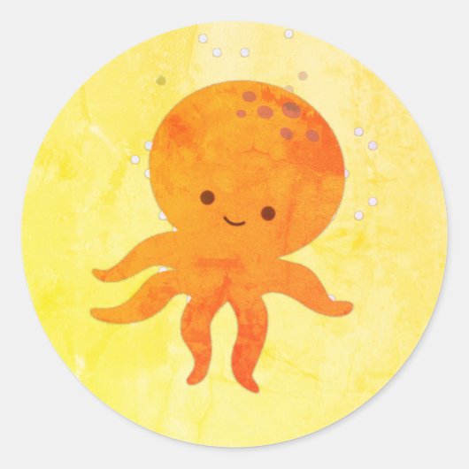 Cute Baby Octopus Cartoon Ronde Sticker (Voorkant)