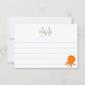 Cute Baby Octopus Custom Lined Monogram Notitiekaartje (Voorkant)