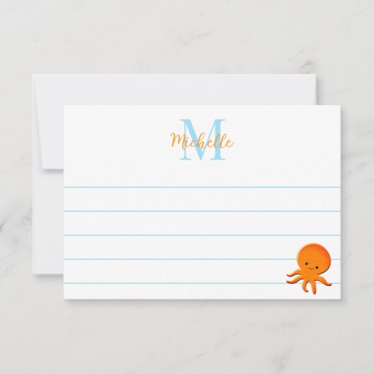 Cute Baby Octopus Custom Lined Monogram Notitiekaartje (Voorkant)