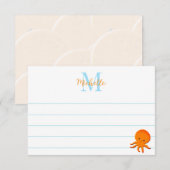 Cute Baby Octopus Custom Lined Monogram Notitiekaartje (Voorkant / Achterkant)