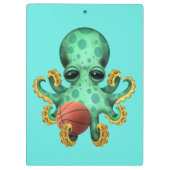 Cute Baby octopus die met Basketball speelt Klembord (Achterkant)