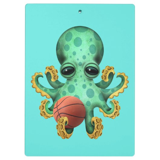 Cute Baby octopus die met Basketball speelt Klembord (Achterkant)