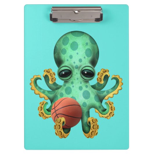 Cute Baby octopus die met Basketball speelt Klembord (Voorkant)