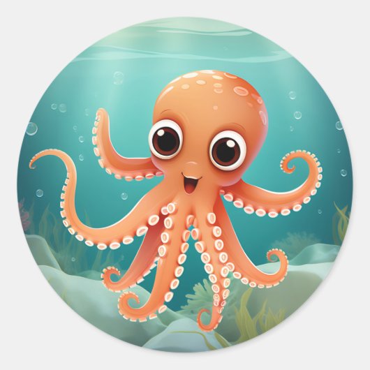 Cute Baby Octopus Ronde Sticker (Voorkant)