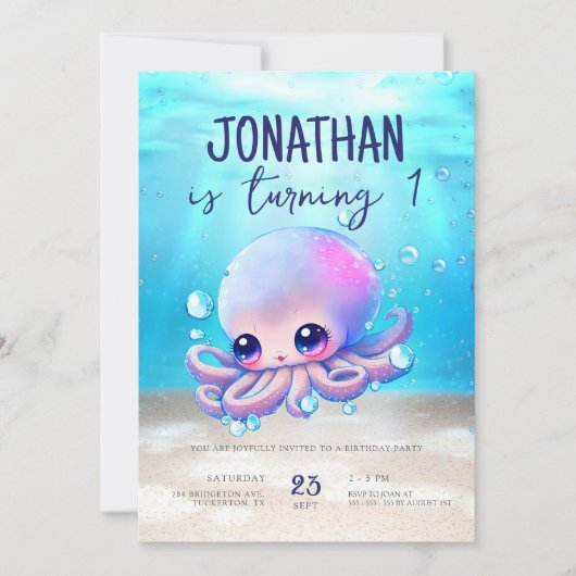 Cute Baby Octopus Waterverf Kinderen van Birthday Kaart (Voorkant)