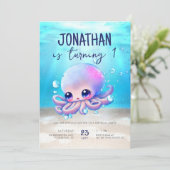 Cute Baby Octopus Waterverf Kinderen van Birthday Kaart (Staand voorkant)