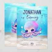 Cute Baby Octopus Waterverf Kinderen van Birthday Kaart (Voorkant / Achterkant)