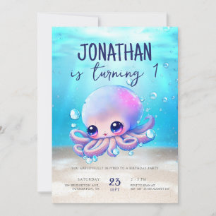 Cute Baby Octopus Waterverf Kinderen van Birthday Kaart