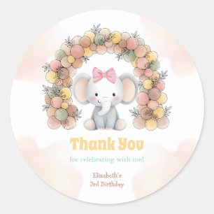 Cute Baby Olifant Ballonboog Verjaardag Bedankt Ronde Sticker