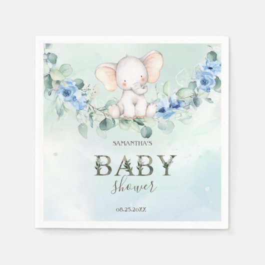 Cute Baby Olifant Blauwe Rozen Servet (Voorkant)
