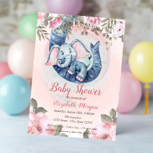 Cute Baby Olifant Bloemrijke Roze Stippen Baby Sho Kaart