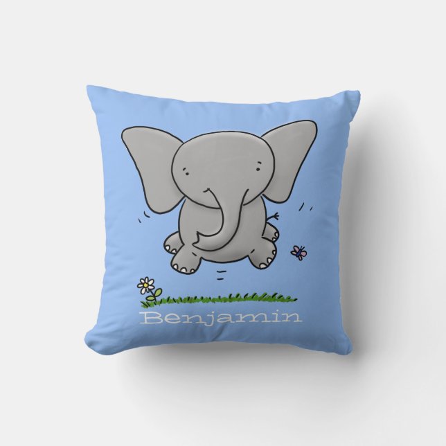 Cute baby olifant blue cartoon illustratie kussen (Voorkant)