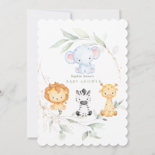 Cute Baby Olifant en Vrienden Safari Baby Shower  Kaart (Achterkant)