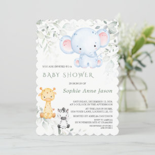 Cute Baby Olifant en Vrienden Safari Baby Shower  Kaart
