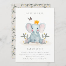 Cute Baby Olifant Foliage Baby Shower Uitnodiging