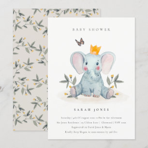 Cute Baby Olifant Foliage Baby Shower Uitnodiging