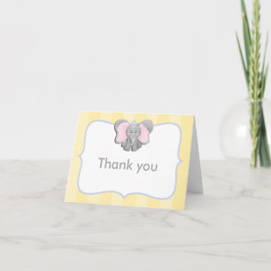 Cute Baby Olifant Geel Bedankt Vouwkaart