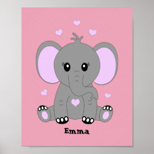 Cute baby olifant in roze voor meisjes  poster