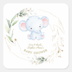 Cute Baby Olifant Jungle Groene Baby Shower   Vierkante Sticker
