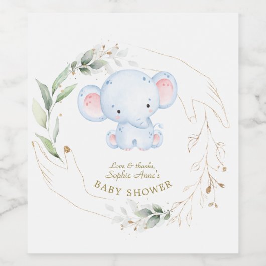 Cute Baby Olifant Jungle Groene Baby Shower    Wijn Etiket (Enkel label)
