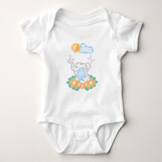 Cute Baby Olifant met oranje bloemen Romper (Voorkant)