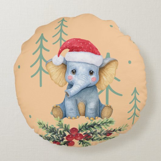 Cute Baby Olifant Safari Thema Rond Kussen (Achterkant)