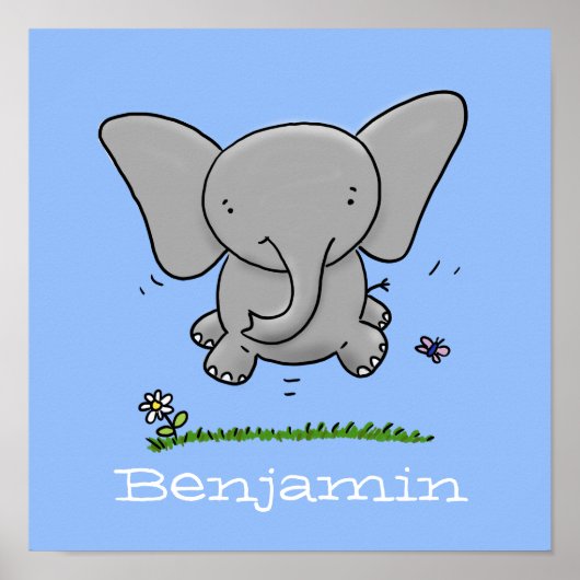 Cute baby olifant springt cartoon illustratie poster (Voorkant)